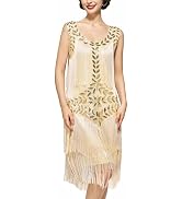 Robe Flapper Années 1920 FEPITO Avec Accessoires - Style Great Gatsby - Paillettes Et Franges - Costume Soirée Thématique