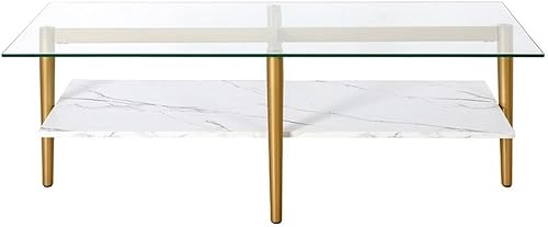 Miniatura 45 de Otto - Mesa de centro redonda de 36 pulgadas de ancho con estante MDF en latón/laca blanca Latón/blanco.,Oro/Nog,Bronce ennegrecido/mármol