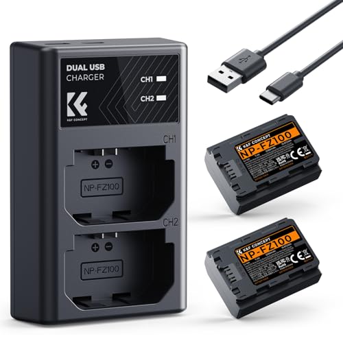 K&F CONCEPT NP-FZ100 Batterie et Chargeur à Double Fente Compatible avec pour Sony A7iii, A7iv, A7C, A6700, A6600, ZV-E1, ZV-E10ii, FX3, FX30, A9, Alpha 9,...