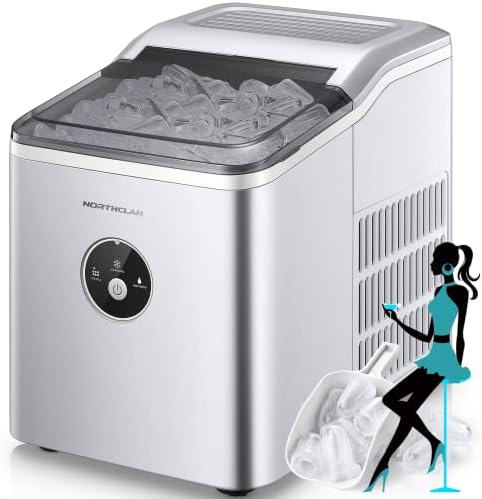 Ice Makers Countertop, 9 Cubes Ready in 5 Mins, 30lbs in 24Hrs, Portable Ice Maker Machine with Ice Scoop and Basket, Bullet-Shaped Ice for Home/Kitchen/Office/Party/RV, NORTHCLAN