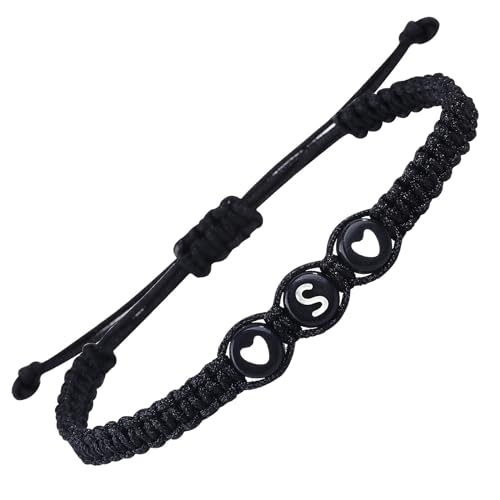 Matching Couple Initial Letter Bracelet String Elastic Mens Bracelet Charm Best Friend Friendship Love Bracelet for Men Women Sister Son...