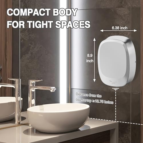 Oxassessly Commercial Compact Hand Dryer with HEPA Filter,High Speed Auto Warm Wind Hand Dryers for Bathrooms,Brushless Motor,60S Overtime Protection (Sliver)