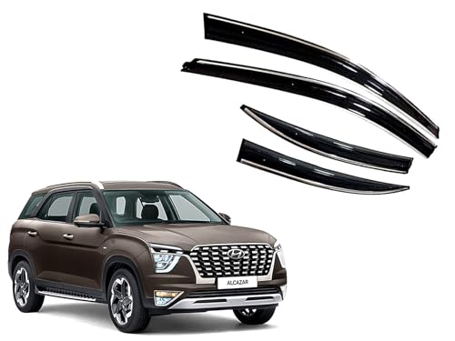 Image of CAR SAAZ Chrome Line Door Visor for Alcazar (2021-2023)(Set of 4Pcs) | Rain Guard | Wind Deflector