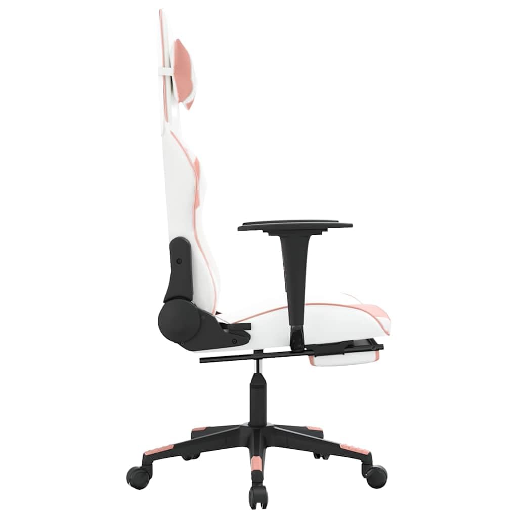 Sedia da gioco rosa con funzione massaggio e poggiapiedi in ecopelle regolabile schienale e altezza girevole a 360 gradi, robusto telaio in metallo, max. 110 kg