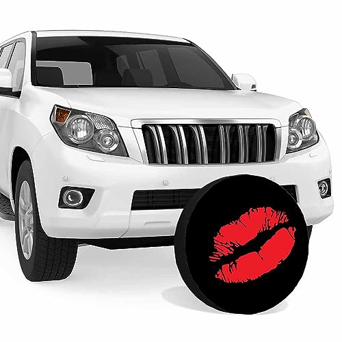 Image of Kiss Me Print Spare Tire Cover Sexy Red Lips Lipstick Romance Glamour Desire Weatherproof Universal Wheel Protectors Camper Tire Covers for Trailer Rv Travel(17 inch)