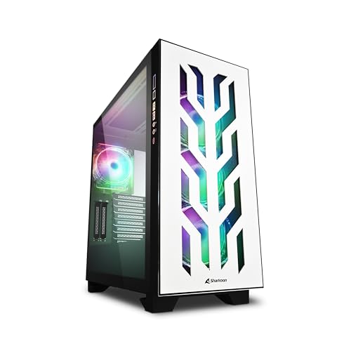 Image of Sharkoon Elite Shark CA300T Mid Tower PC Computer Case I Support Mini-ITX, Micro-ATX, EATX Motherboard I 2X Side Panel Tempered Glass with 4 x 120 mm Addressable RGB LED Fan (pre-Installed) - White