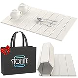 Große Abtropfmatte aus Stein für Küchentheke mit Tragetasche, 61 cm (L) x 40,6 cm (B), schnell trocknend, faltbar, umweltfreundlich, saugfähig, Kieselgur Matten für Geschirr, Flaschen, Tassen