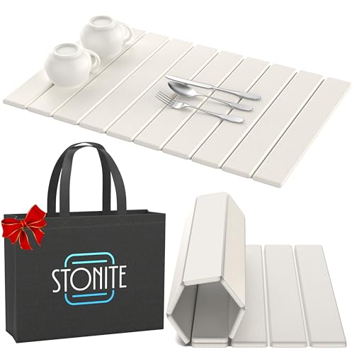 Stone Drying Mat for Kitchen Counter W/ Tote Bag, Large Stone Dish Drying Mat Foldable, Absorbent Diatomaceous Quick Dry Stone Mat Kitchen Dishes Bottles Cups Bathroom Any Countertop 23