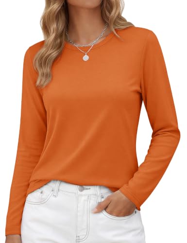 Image of YUCOLEN Long Sleeve Shirts for Women Cotton Crew Neck Casual Tops Fall