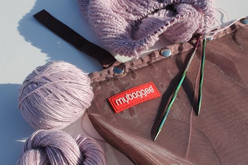 Image of Medium 4 Snaps Mesh Travel Knitting Bag with Snap Opening, Lightweight Nylon Storage Pouch for Yarns, Needles and Accessories (Brown)