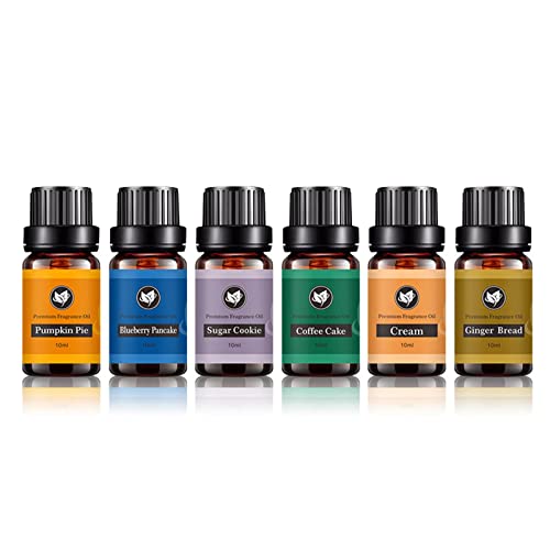 FokCalgary Diffusoröle Ätherische Öle Set, 6 Stück Reine natürliche Aromatherapieöle Ätherische Öle für Diffusor für Zuhause, Blaubeerpfannkuchen, Zuckerkekse, Kaffeekuchen, Sahne, Lebkuchen Cover