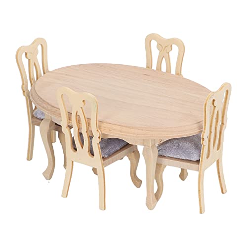 Table et chaises de maison de poupée miniature en bois stable qui ne bascule pas