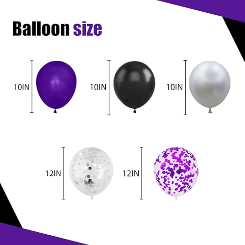 Image of 60PCS Purple Black and Silver Balloons,10 inch Purple Black and Silver Balloon Arch Kit Birthday Decorations,Suitable for Birthday Wedding,Halloween Party Decorations