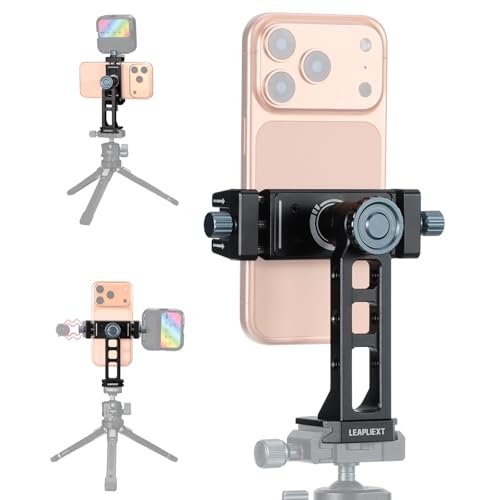 Image of LEAPLIEXT Metal Phone Holder for Tripod,1/4-inch interface and Arca Swiss Quick Release，Compatible with iPhone 17, 16, 15 Pro Max and Samsung smartphones，Video Live Streaming Vlogging Rig。