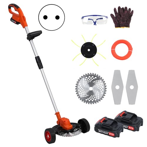 Karelwui Tondeuse à gazon électrique sans fil de 25,4 cm - Moteur sans balais de 1280 W - Désherbeur sans fil - Barre télescopique - Désherbeur domestique pour l'UE polyvalente