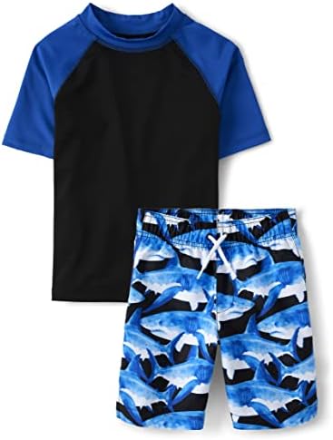 The Children's Place,Short Sleeve Rash Guard and Bottoms,boys,Shark,Medium