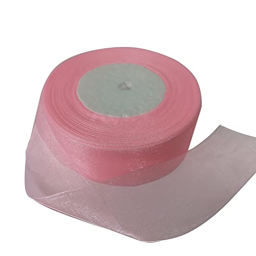 Dishaur Christmas Organza Ribbon for Gift Wrapping 38mm x 45m, Pink Sheer Organza Ribbon for Xmas Tree Bows and Crafting - Image 2
