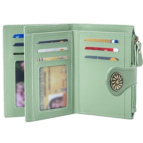 Small Wallets Woman Leather 2 ID Windows Bifold RFID Blocking Credit Card Holder Wallet with Zipper Coin Pocket