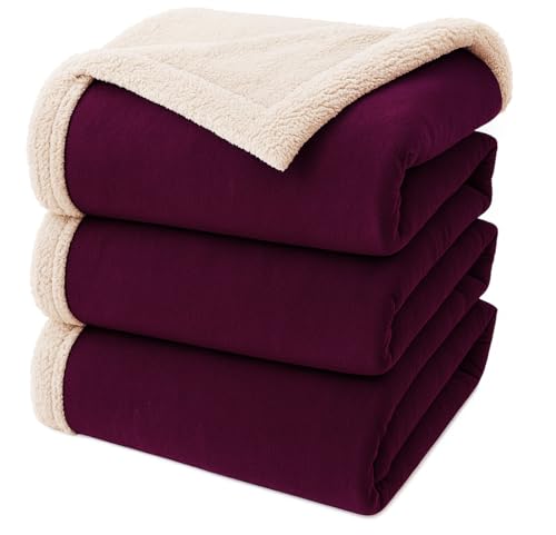 Image of VAS COLLECTIONS Premium Sherpa Flannel Blanket | 480 GSM Ultra-Soft Plush Heavyweight Heavy Winter Comforter | Warm Double Bed Blanket for Winter (88x88 Inches, 3200 g) (Maroon, Double (3200 g))
