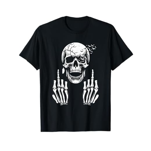 Camiseta de calavera con diseño de esqueleto y dedo medio, divertido humor para adultos F You Camiseta