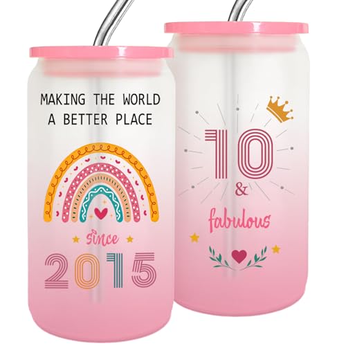 10 Year Old Girl Gift,10th Birthday Gifts for Girls 2025,Happy 10th Birthday Cups With Lids and Straws Gift Ideas,Fashion Gifts for Her,Thoughtful Presents for 10 Year Old Daughter,Niece,Sister-1PACK