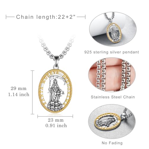 Santa Muerte Necklace 925 Sterling Silver Skull Necklace for Men Women Holy Death Amulet Santa Muerte Jewelry Gifts4