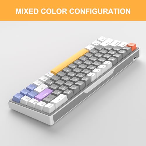 Image of MageGee 60% Mechanical Gaming Keyboard, 68 Keys Compact Blue LED Backlit Gaming Keyboards, SKY68 Wired Ergonomic Mini Office Keyboard for Windows PC Gamer (Yellow Switch, White & Gray)