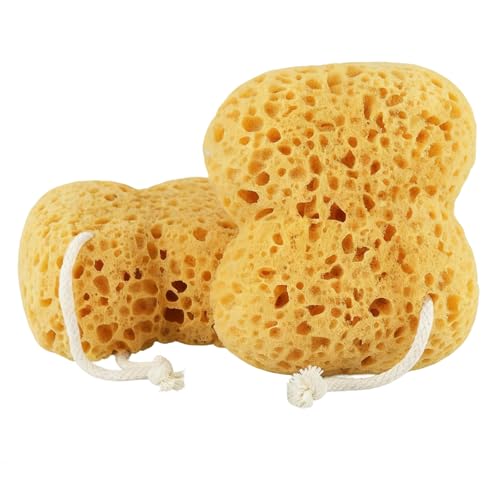 2 Pcs Shower Sponge, Bath Sponges, Exfoliating Shower Sponges, Larger Shower Sea Sponge, Ultra-Soft for Sensitive Dry Skin, Exfoliating Sponge Body Puff with Dense Foam for Gentle & Deep Cleansing
