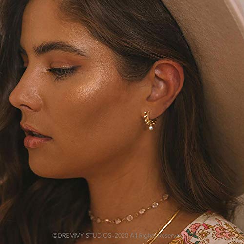 Dremmy Studios Dainty Pearl Ball Huggie Hoop Earrings 18K Gold Filled Simple Cute Tiny Pearl Ball Dangle Hoop Earrings Women Minimalist Personalized Gift For Her #TOP3