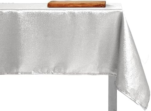 IL BOTTEGONE Tovaglia Antimacchia Rettangolare Natalizia Tessuto Brillantini con Lurex Resistente Alle Macchie (Bianco/Argento, 140x230 cm)