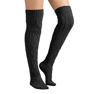 Buauty Women’s Thigh High Socks Cable Knitted Knee High Socks Over The Knee Leg Warmers Extra Long Winter Stockings Fashion