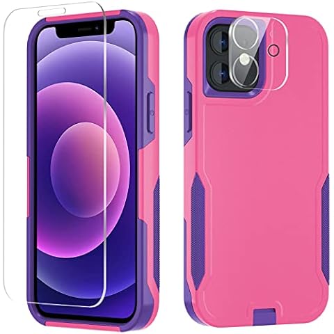 Xmon for iPhone 12 case [Shockproof] [Dropproof] [Tempered Glass Screen Protector with Camera Lens Protector] Heavy Duty Phone Case Cover for Apple iPhone 12 and iPhone 12 Pro 6.1 inch (Rose) Cover