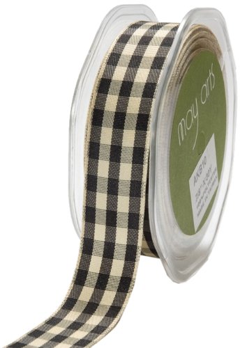 May Arts 7/8-Inch Wide Ribbon, Black and Ivory Check