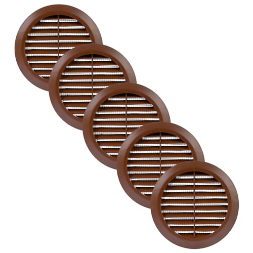 Vent Systems 10 cm – Confezione da 5 – Marrone – Soffit Vent Cover – Round Air Vent Louver – Grill Cover – Insetto integrato – Prese d'aria HVAC per bagno, casa, ufficio, cucina