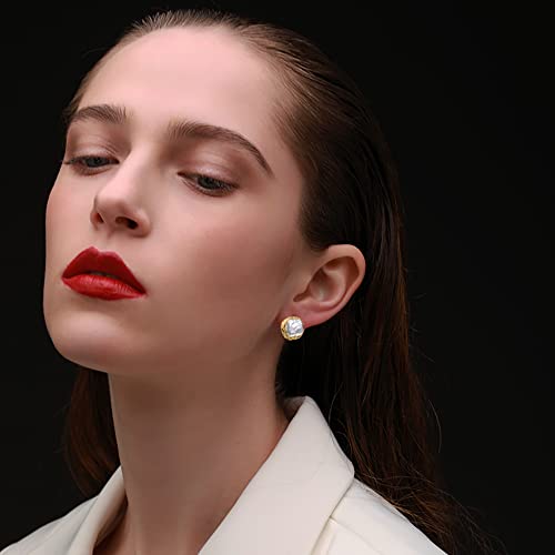 Cowlyn Pearl Stud Earrings Real Baroque Cultured 18K Gold Wrapped Silk Handmade Hypoallergenic Jewelry For Women 0.6" X0.6" #TOP7