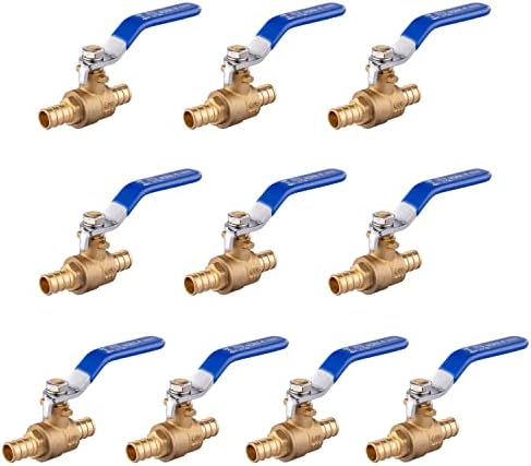 10 PCS EFIELD 1/2 Inch Crimp Pex Brass Full Port Shut-off Ball Valve for Plumbing Application, Blue Level, cUPC Certified (Pack of 10)