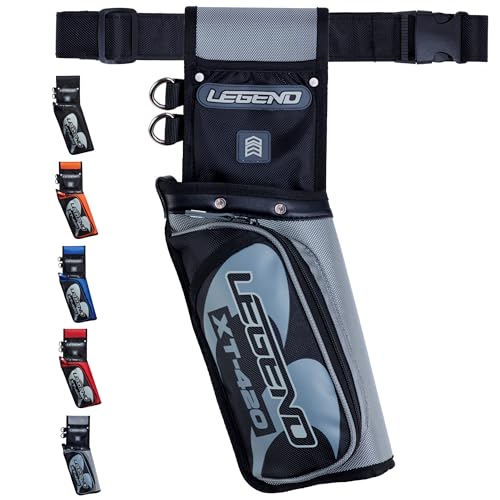 LEGEND XT420 Arrow Quiver - Quiver Arrow Holder Archery Quiver with 3 Arrow Tube Durable Nylon Hip Quivers with Multiple Pockets for Archery Accessories Score Card & Tools - Right-Handed Dark Grey