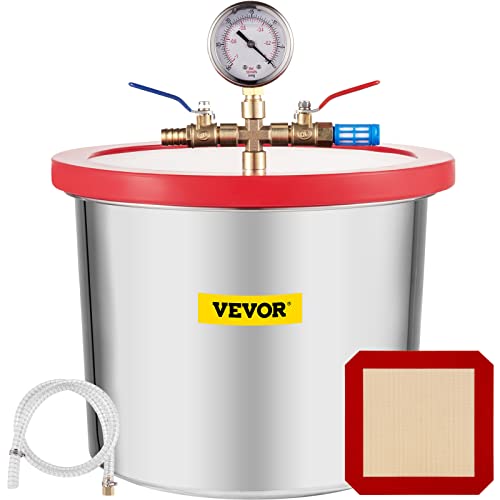 VEVOR Vacuum Chamber, 2 Gallon Vacuum Chamber for Resin, Stainless Steel Degassing Chamber with Acrylic Lid, 7.6L, Vacuum Gauge Included