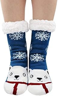 PUTUO Womens Fluffy Slipper Socks Warm Thermal Fleece Lined Indoor Slipper Socks, Cartoon Animals Pattern Bed Socks, Non-Slip