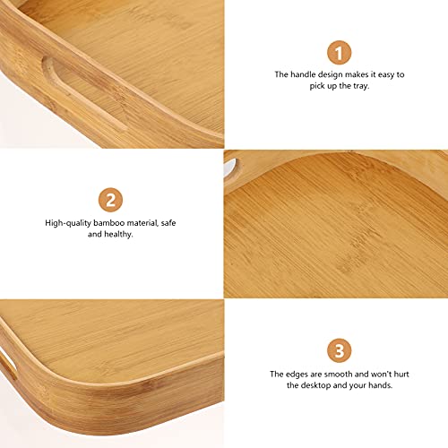 Cabilock Bandeja de bambu retangular para café da manhã, bandeja de madeira para servir bebidas de c