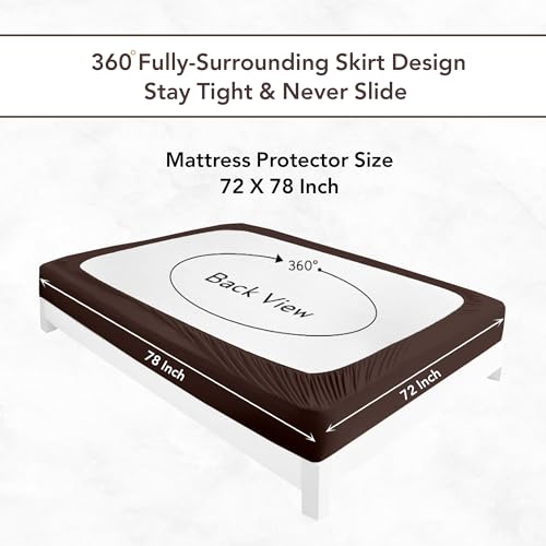 Image of Divine Casa 100% Waterproof Terry Cotton Mattress Protector for King Size Bed, Soft & Breathable Cover with Elastic Fitted Skirt for Home & Hotel Use (72 x 78 Inches, Coffee)