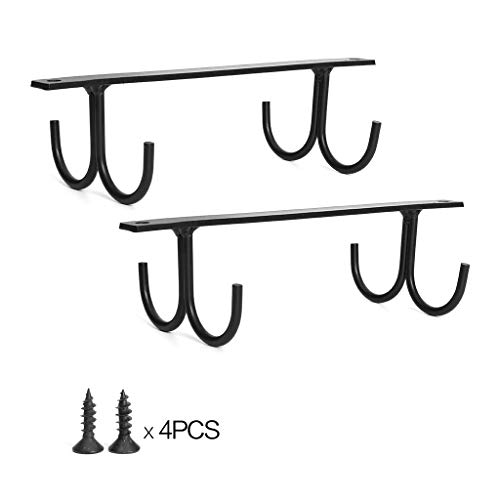 Fvsatr Mug Holder with 4 Coffee Cup Hook Under Cabinet Rack Wine Glasses Drying Rack,Set of 2 (Black, 2)