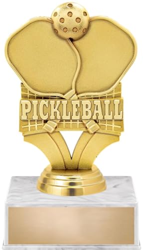 Pickleball Trophy, 6" Pickleball Trophy On White Luxury Trophy Base