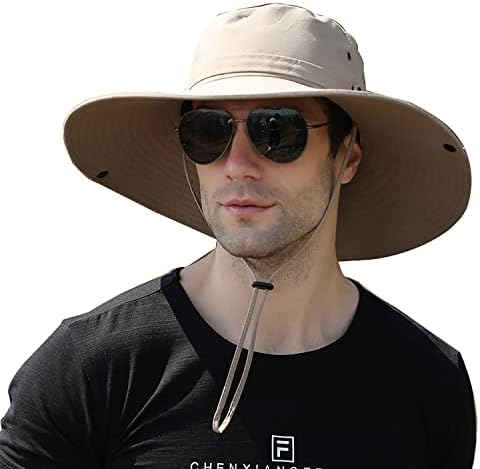 Men Wide Brim Sun Hats UPF50+ Waterproof Breathable Bucket Hat, Outdoor Travel Leisure Hat for Fishing, Hiking, Camping (Beige Wide Brim)