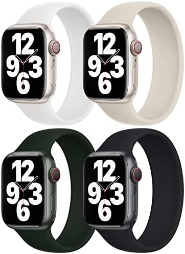4 Pack Proworthy Stretchy Solo Loop Bands Strap Compatible for Apple Watch Band 38mm 40mm 41mm, Women Men Elastic Silicone Sports Band Replacement Wristband for iWatch Series Ultra/SE/8/7/6/5/4/3/2/1 [M, White,Starlight,Cyprus Green,Black]