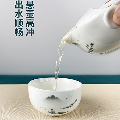 Image of Convenient Teapot Cup Porcelain Teacup White Glazed Travel tea set (Landscape set)