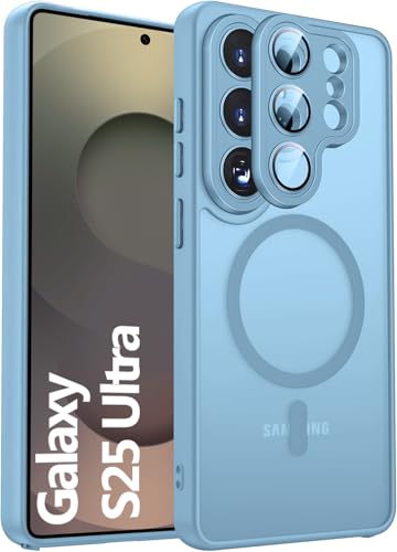 Image of Elzzi Magnetic for Samsung S25 Ultra 5g Case, Upgraded [Full Camera Protection] [Compatible with Magsafe] [Translucent Matte] Shockproof Protective Phone Case for Men & Women - Official Blue