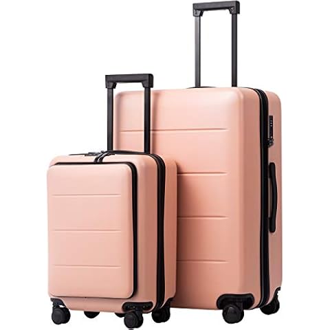 COOLIFE Luggage Suitcase Piece Set Carry On ABS+PC Spinner Trolley with pocket Compartmnet Weekend Bag (Sakura pink, 2-piece Set) Cover