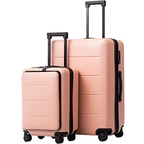 COOLIFE Luggage Suitcase Piece Set Carry On ABS+PC Spinner Trolley with pocket Compartmnet Weekend Bag (Sakura pink, 2-piece Set) Sakura pink 2-piece Set