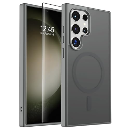 Image of SUPFINE Magnetic for Samsung Galaxy S23 Ultra Case with Screen Protector, (Built-in Magnets) (Military Grade Drop Protection) Slim Translucent Shockproof Phone Case,Titanium Gray